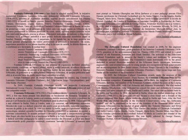 Diploma Premiului Constanţa Erbiceanu - verso